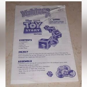 2009 Yahtzee Jr Toy Story Game Replacement Piece Instructions